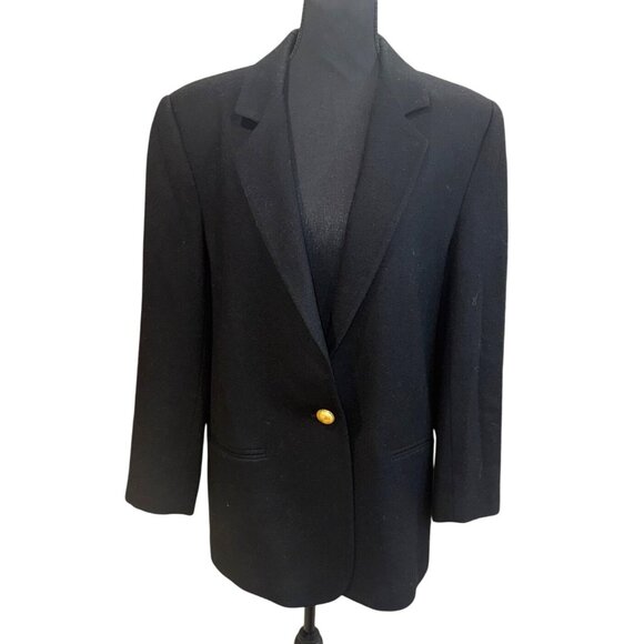 Vintage Savanna Black Pure Wool Gold Single Button Classic Blazer Jacket Office - Picture 1 of 10